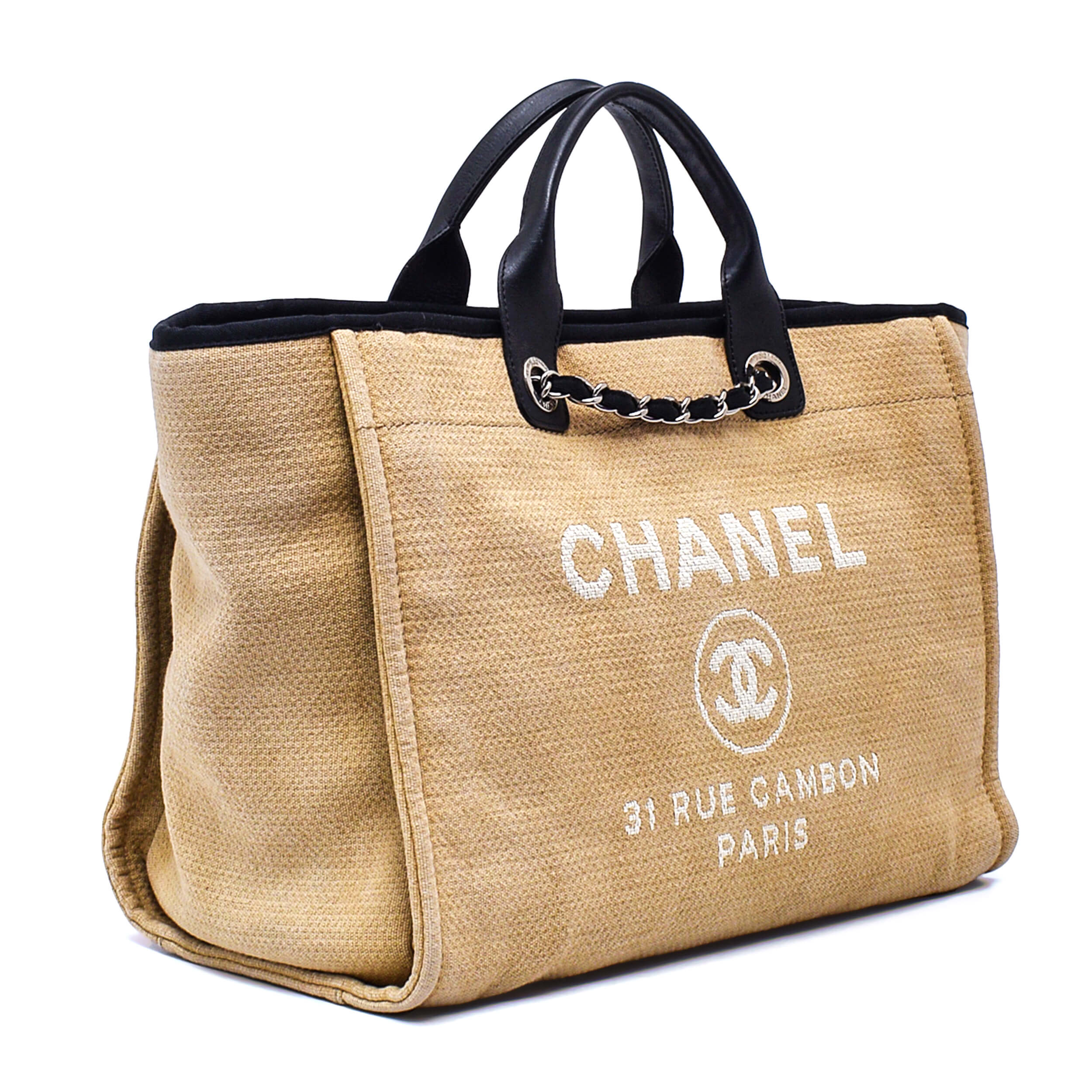 Chanel - Beige Canvas Deauville Large Shopping Tote Bag 